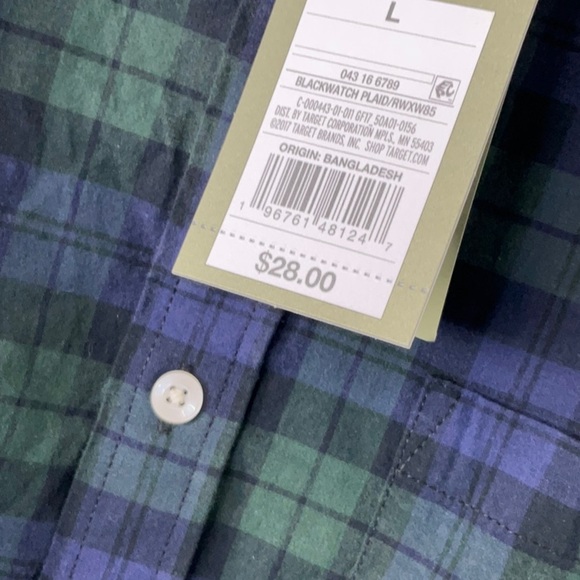 GOODFELLOW Mens Blue Green Plaid Standard Fit Front Bottom Midweight Shirt Large - Picture 6 of 8